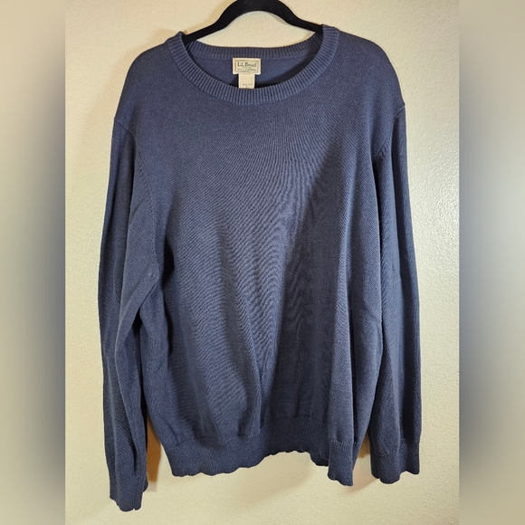 LL Bean Mens Fisherman XL Navy Blue Heavy Knit Sweater Crew Neck 100% Cotton - Picture 1 of 9